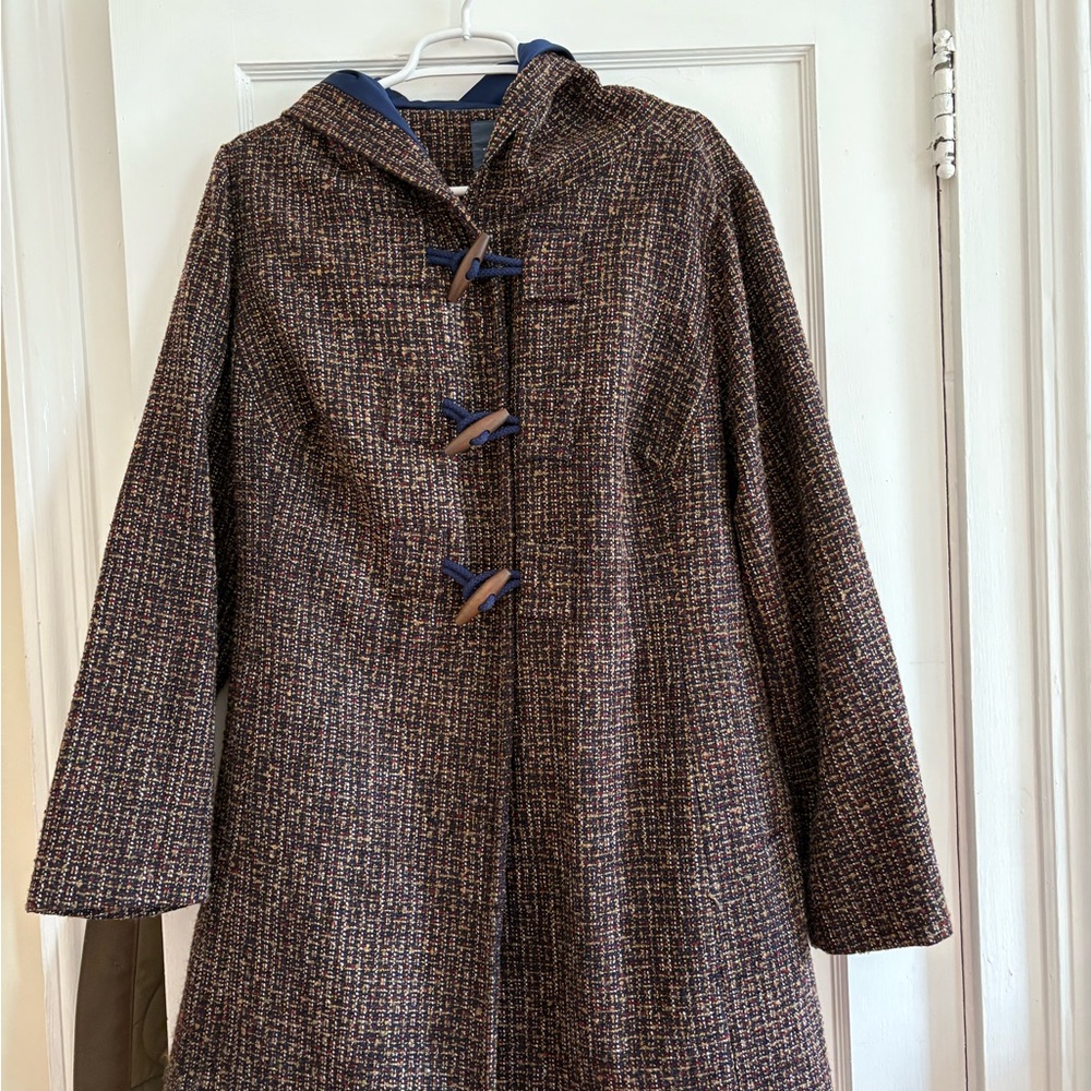 Modcloth Brown Multi Hooded Toggle Cape Coat